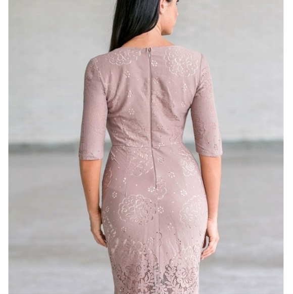 Elegant Lace Dress in Taupe - Picture 6 of 6